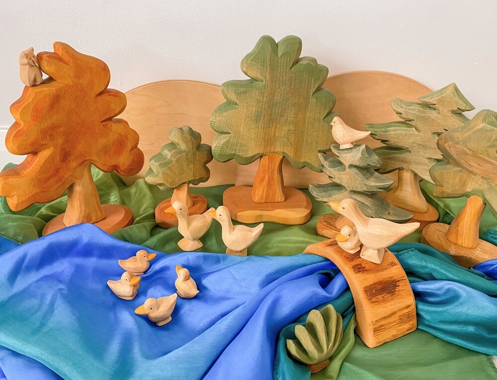 Handcrafted Wooden Animal Figures and Trees for Small World Play from Mercurius Australia