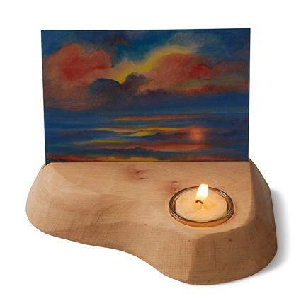 70600010 Wooden Picture or Card Holder w Glass Insert and Beeswax Tealight Candle