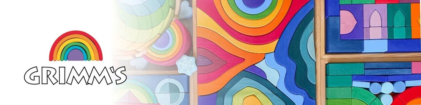 Grimm's open-ended colourful wooden toys including novelty puzzles, blocks, and rainbows from Mercurius Australia
