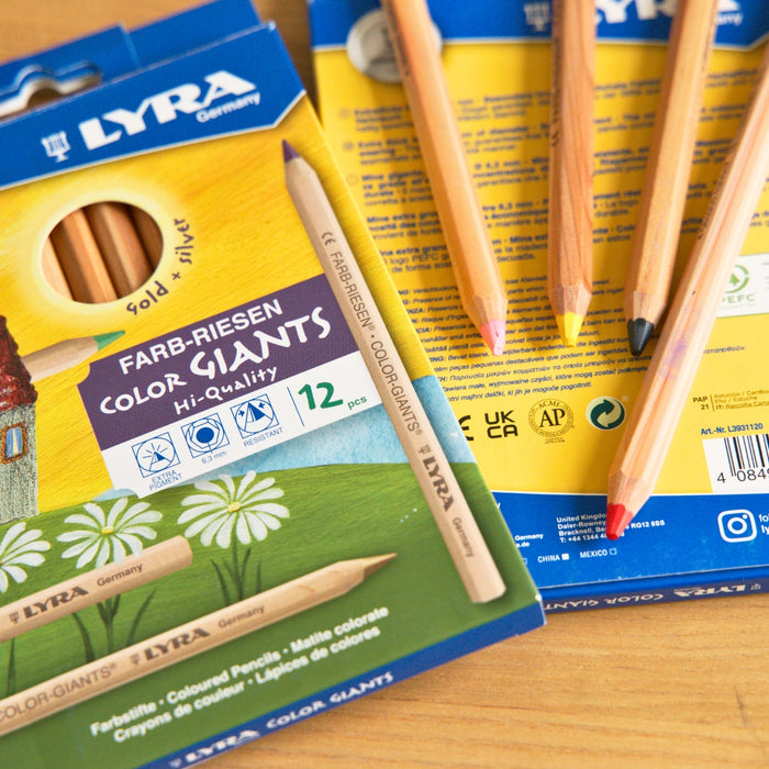 LYRA Colour Giants with Gold and Silver, 12 Piece Hexagonal Art Pencils for Kids, Australia